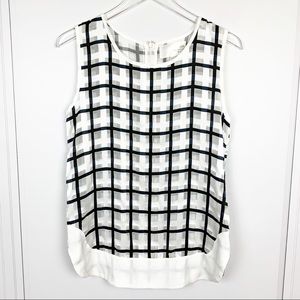 JOA Black & White Sheer Windowpane Tank Size XS